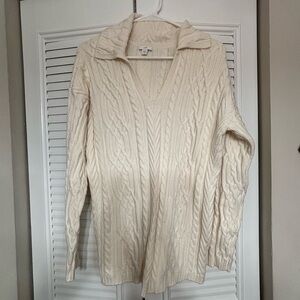 J. Jill Ivory V-Neck Cable Sweater